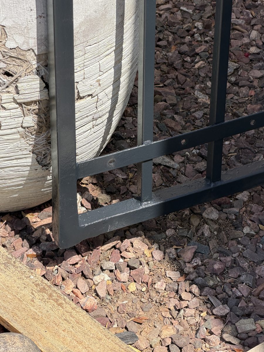 Iron post base filled, sanded and refinished in satin black at a Phoenix home