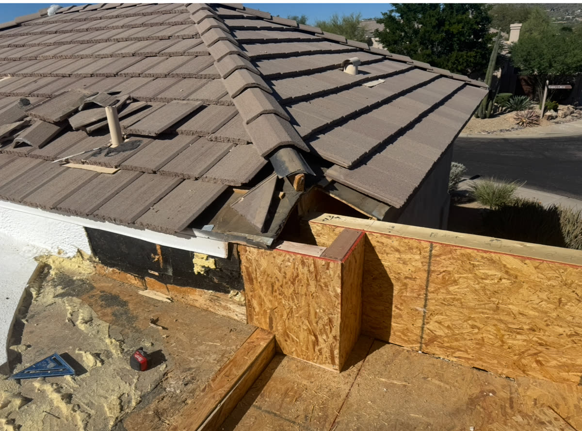 Roof framing visible from inside during a Phoenix remodel